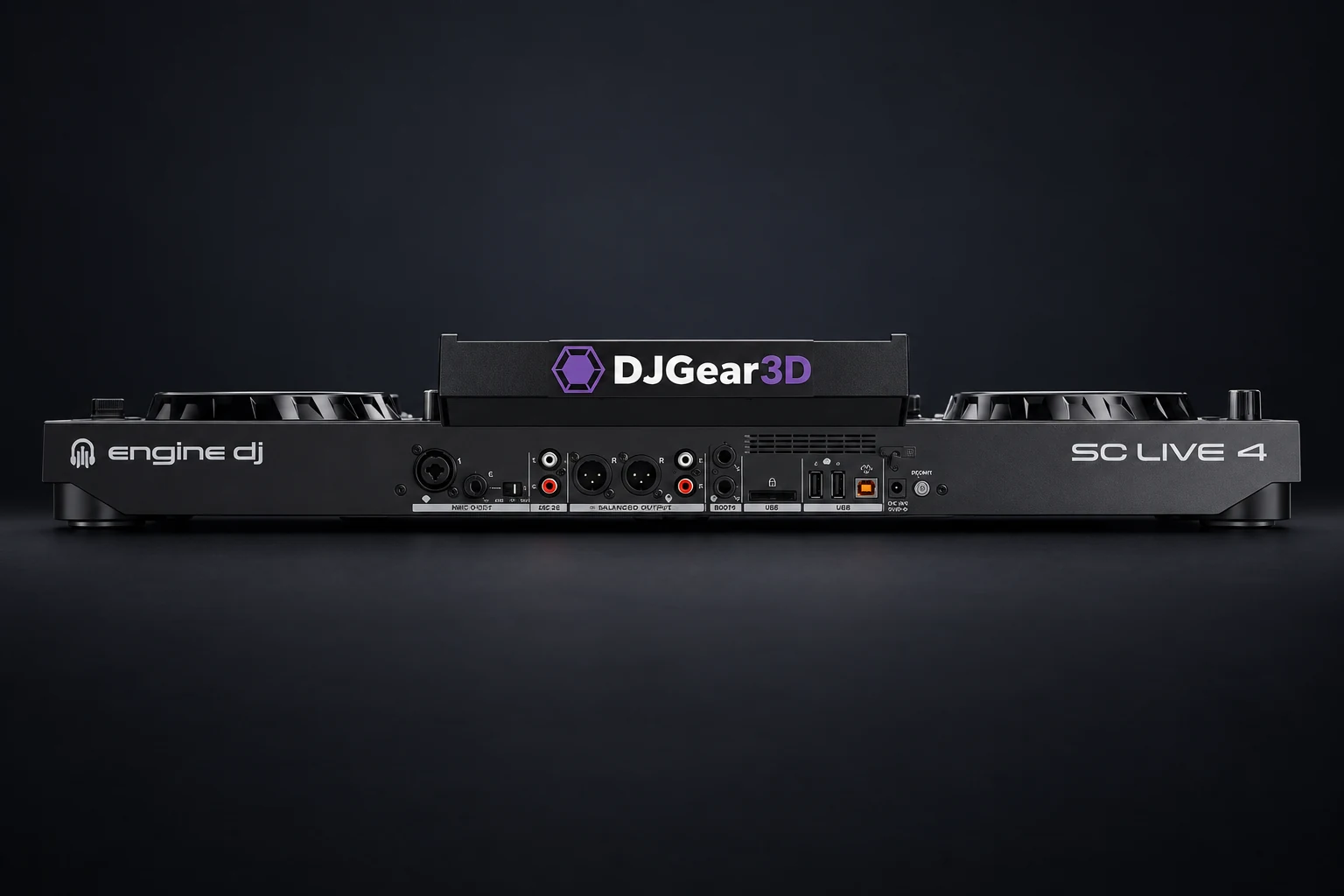 Montaje ilustrativo de Denon SC Live 4 con Deckfront DJGEAR3D